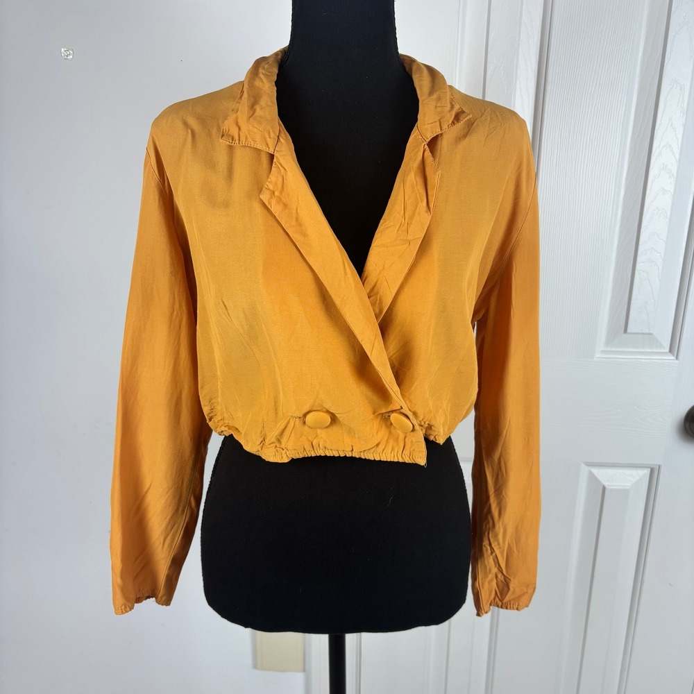 Anxiety Vintage Mustard Yellow Cropped Draped Back Blazer Jacket‎ Size Med